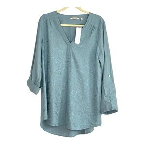 Soft Surroundings Arona Blue Lillith Linen/Viscose Embroidered Tunic - LG